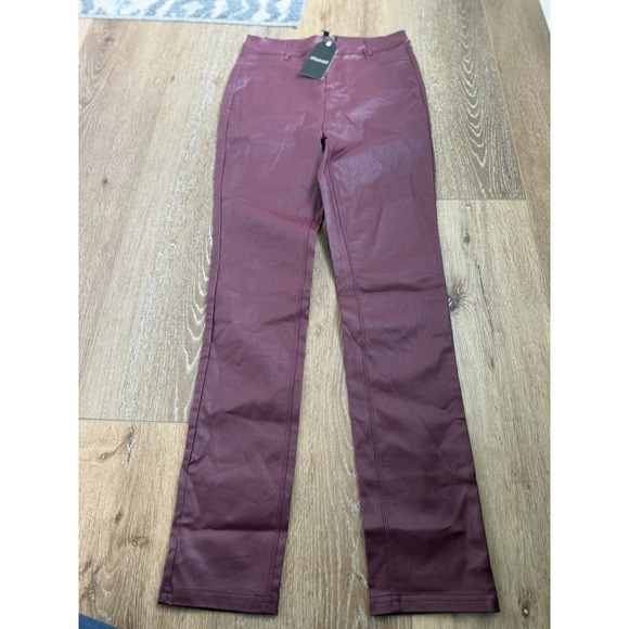 Stella Luce Vegan‎ Leather Pants L Cognac Wine High Rise Tapered Jogger Style - Picture 1 of 5